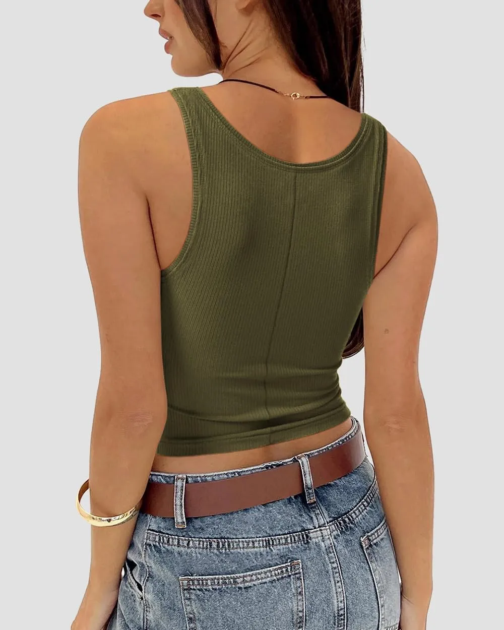 Women's Square Neck Tank Tops Sleeveless Ribbed Going Out Casual Basic Crop Top Shirts