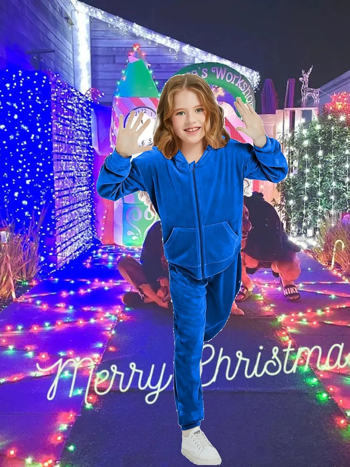 Woolicity Girls Sweatsuits Set Velour Tracksuit 2 Piece Outfits Zip Up Hoodies and Pants Sportswear Jogging Set