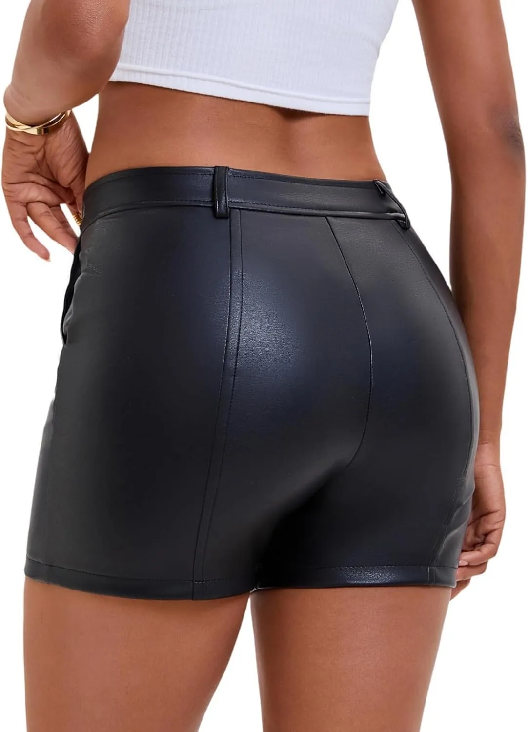 Zebaexf Women Sexy Leather Legging Shorts High Waist Faux Leg Stretchy Shorts PU Leather Pants