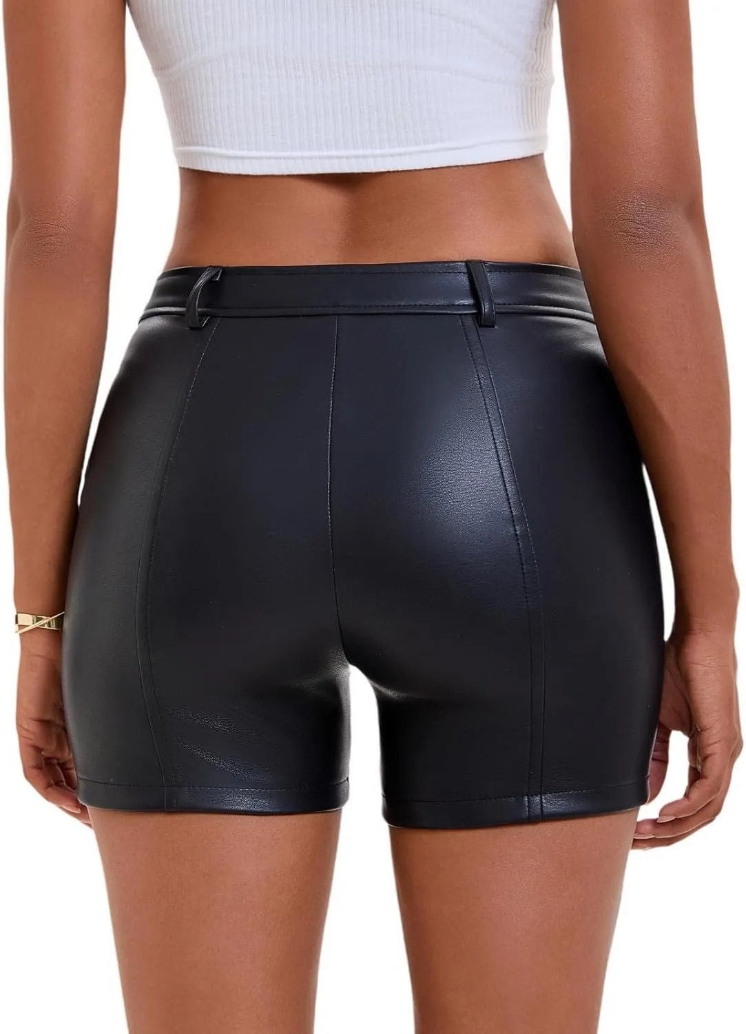 Zebaexf Women Sexy Leather Legging Shorts High Waist Faux Leg Stretchy Shorts PU Leather Pants
