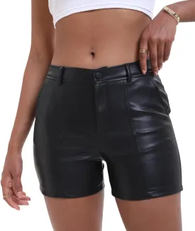 Zebaexf Women Sexy Leather Legging Shorts High Waist Faux Leg Stretchy Shorts PU Leather Pants